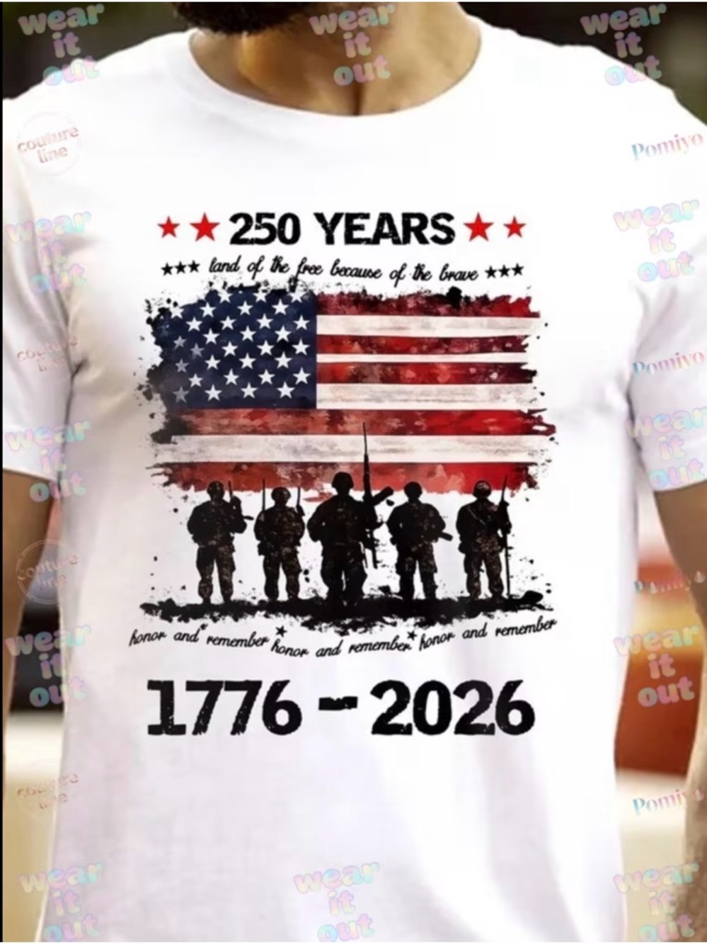 250 Years Freedom USA Flag Military Silhouette Tee
